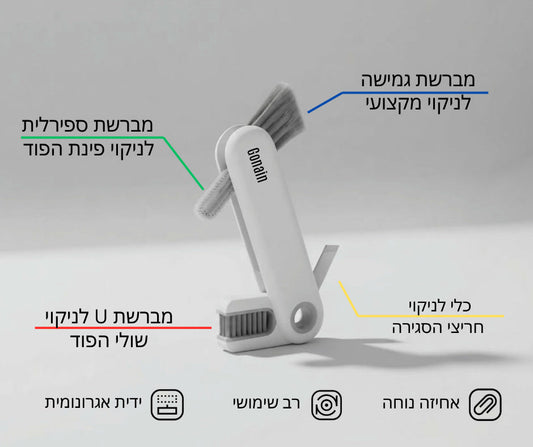 מברשת ניקוי מקצועית מבית GONAIN עם ארבעה ראשי ניקוי